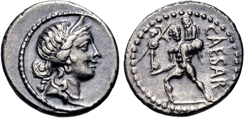 Zilveren denarius van Julius Caesar, geslagen in Asia Minor ca. 48-47 v.Chr.