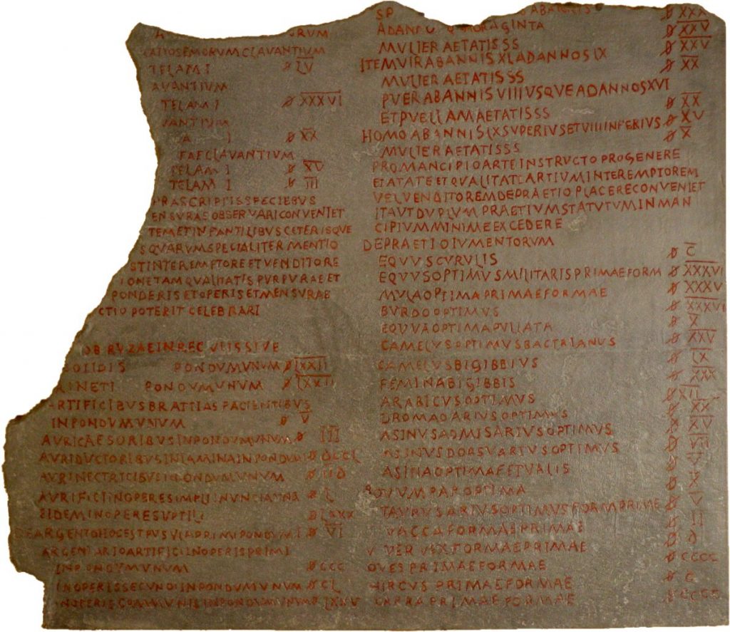 fragment van het in steen gekapte prijsedict (gegoten kopie uit het Berlijnse Pergamonmuseum)