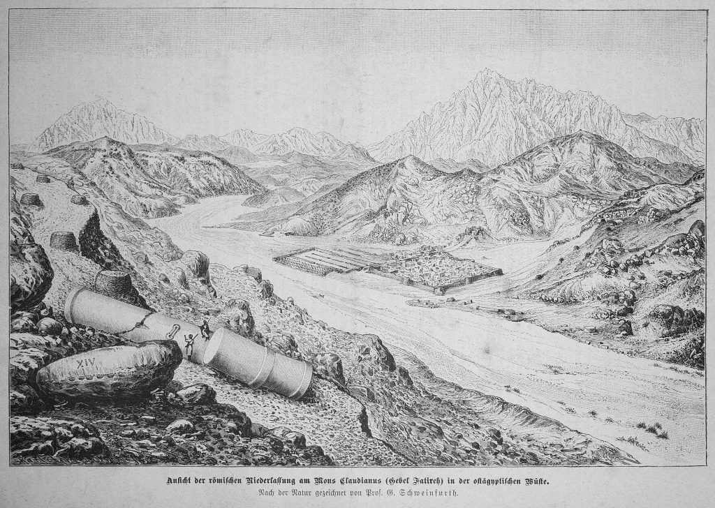 Tekening van de Romeinse nederzetting aan de Mons Claudianus