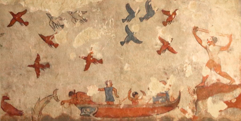 Dit reliëf uit het graf met de toepasselijke naam Tomba della Caccia e Pesca beeldt onder andere vissers af
