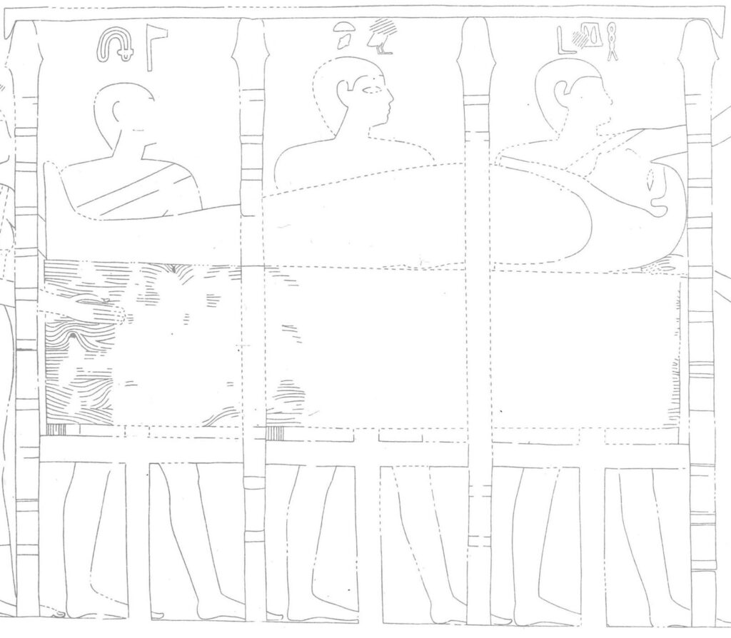De chery-heb, chetemoe-netjer en wyt (wt) tijdens de begrafenis. Detail van reliëf uit de tombe van Antefoker en Senet (Thebe, Middenrijk)